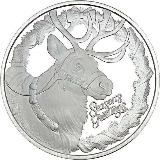 2024 Seasons Greetings Reindeer 1 oz Silver Round silver, rounds, silver coins, 1 oz silver, 999 silver, christmas, silver, fine silver coins, holiday